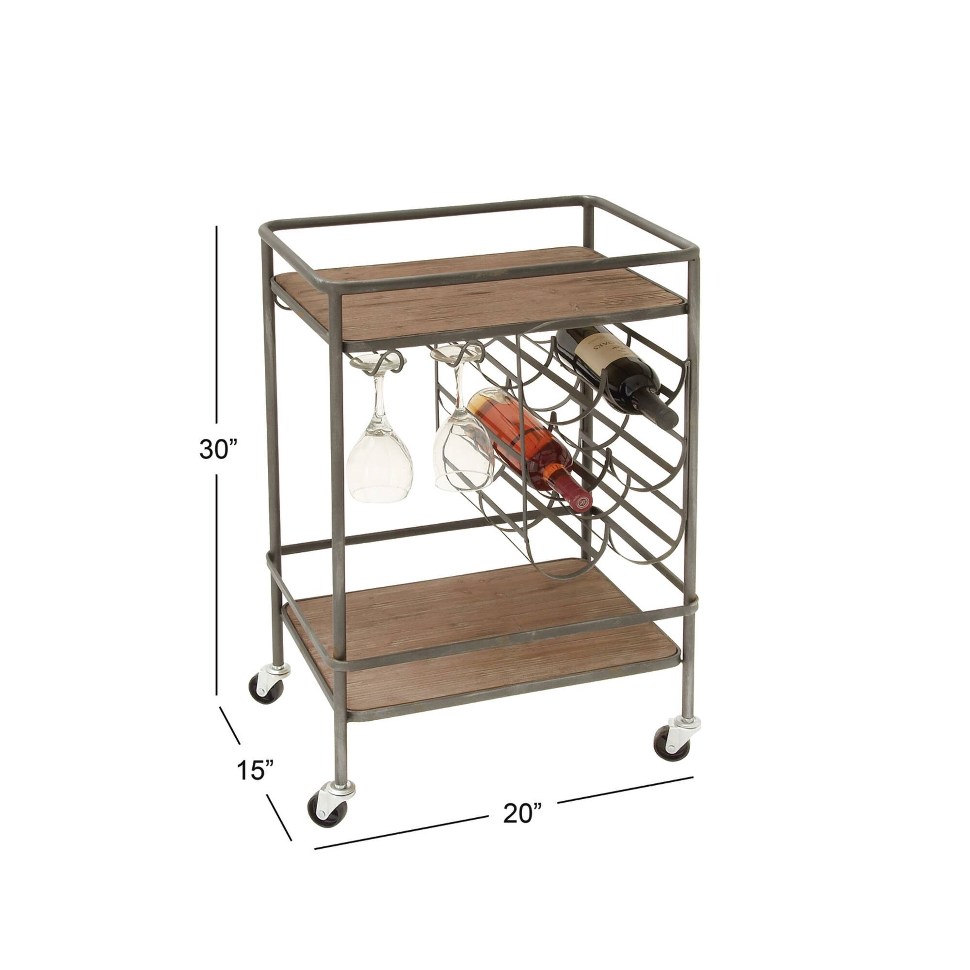 2-Tier Brown Chinese Fir and Metal Industrial Bar Cart